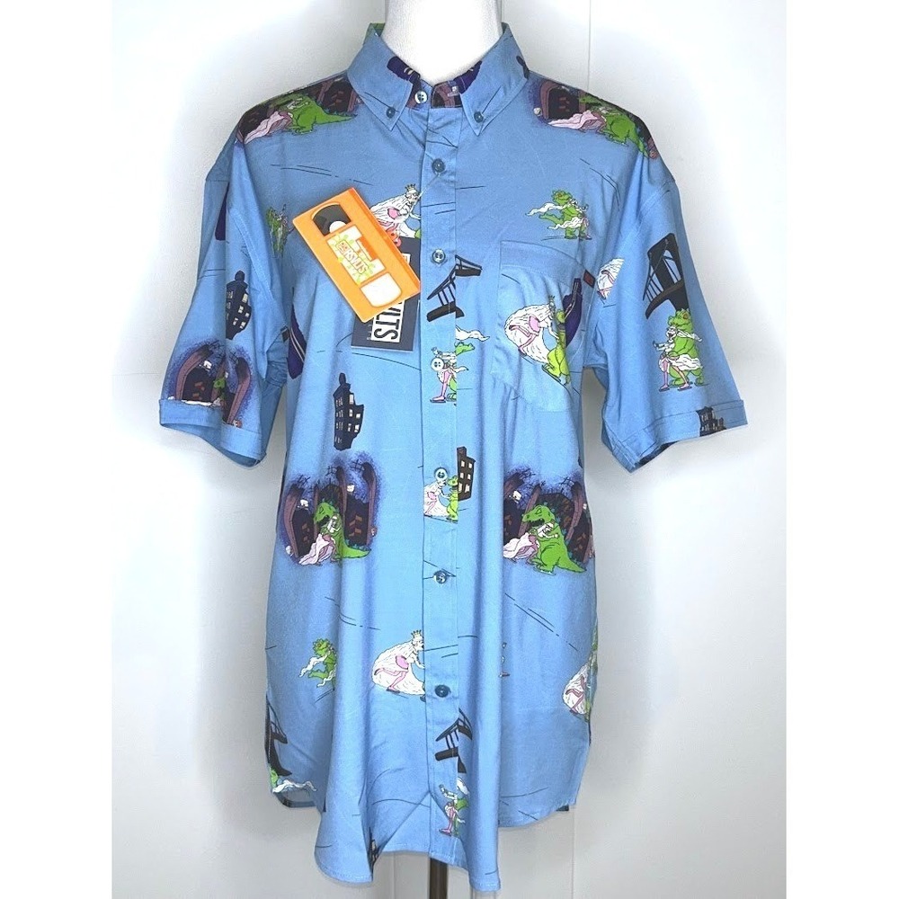 RSVLTS Rugrats Reptar On Ice Short Sleeve Button Down Shirt Mens Large New wTags